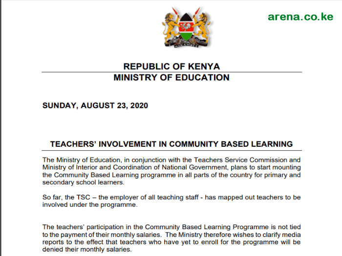 CS Magoha statement on teachers involvement in Community Based Learning