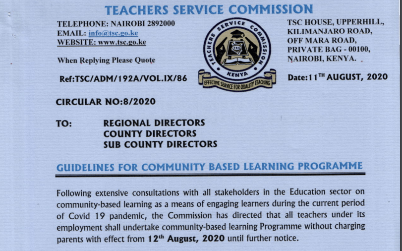 TSC launches community based learning officially effective 12/8/2020