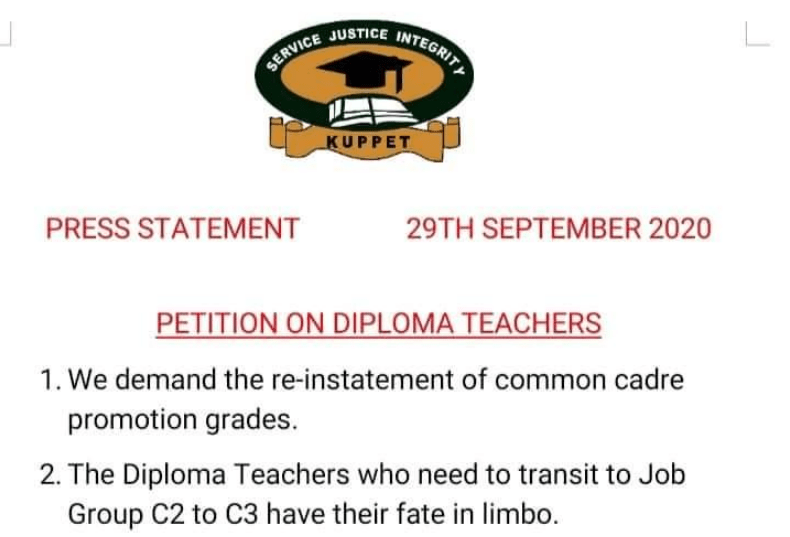 Press Release: Kuppet petition on Diploma Teachers