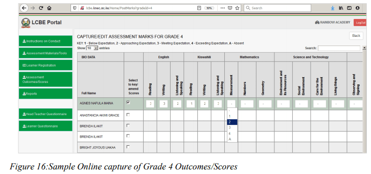 Knec LCBE assessment, full guidelines on how to submit scores online