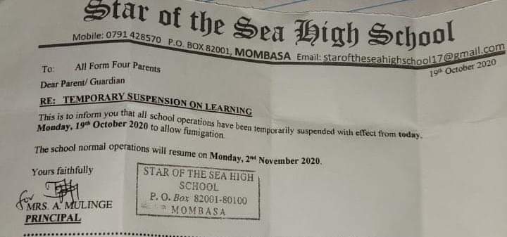 Two Mombasa schools closed for two weeks after 15 Covid-19 cases