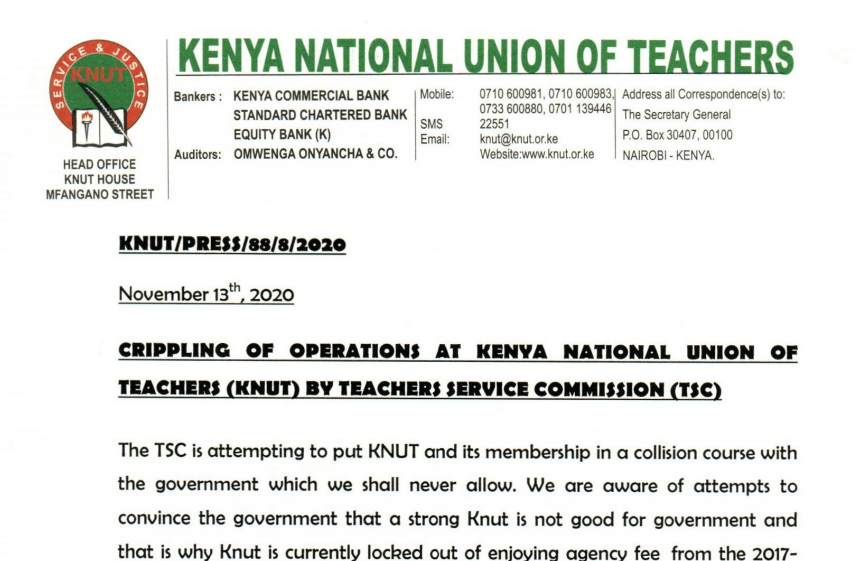 Knut statement on TSC plan to cripple its operations