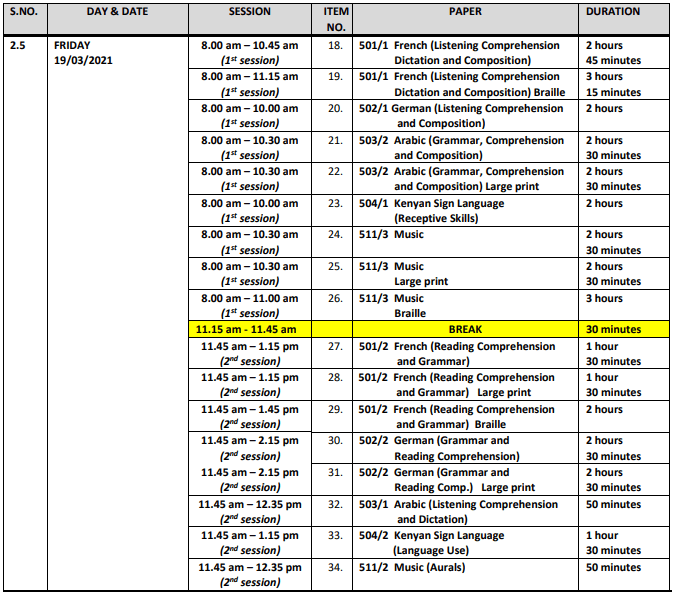 Knec official revised KCPE and KCSE exam timetables and instructions