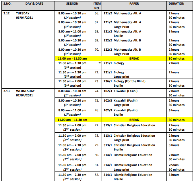 Knec official revised KCPE and KCSE exam timetables and instructions