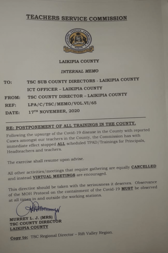 TSC postpones TPAD trainings following death of teachers to Covid-19