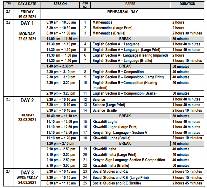 Knec official revised KCPE and KCSE exam timetables and instructions