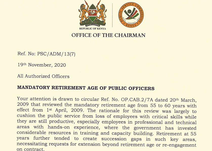 Circular to all public officers seeking extension of retirement age