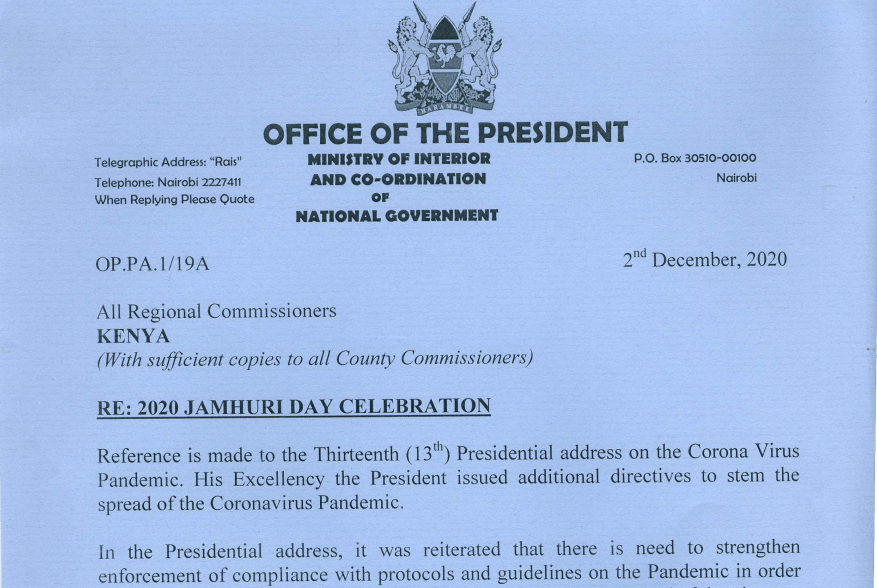 Changes on Jamhuri Day 2020 celebration (Circular)