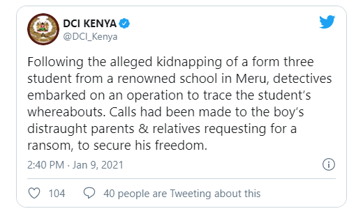 Detectives find form 3 boy who faked his own kidnapping