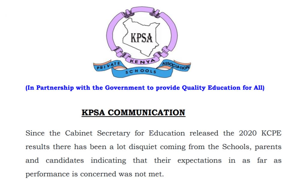 Private schools issue joint statement on KCPE 2020 results