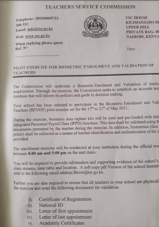 TSC kicks off biometric registration in 143 schools, lists key requirements for teachers