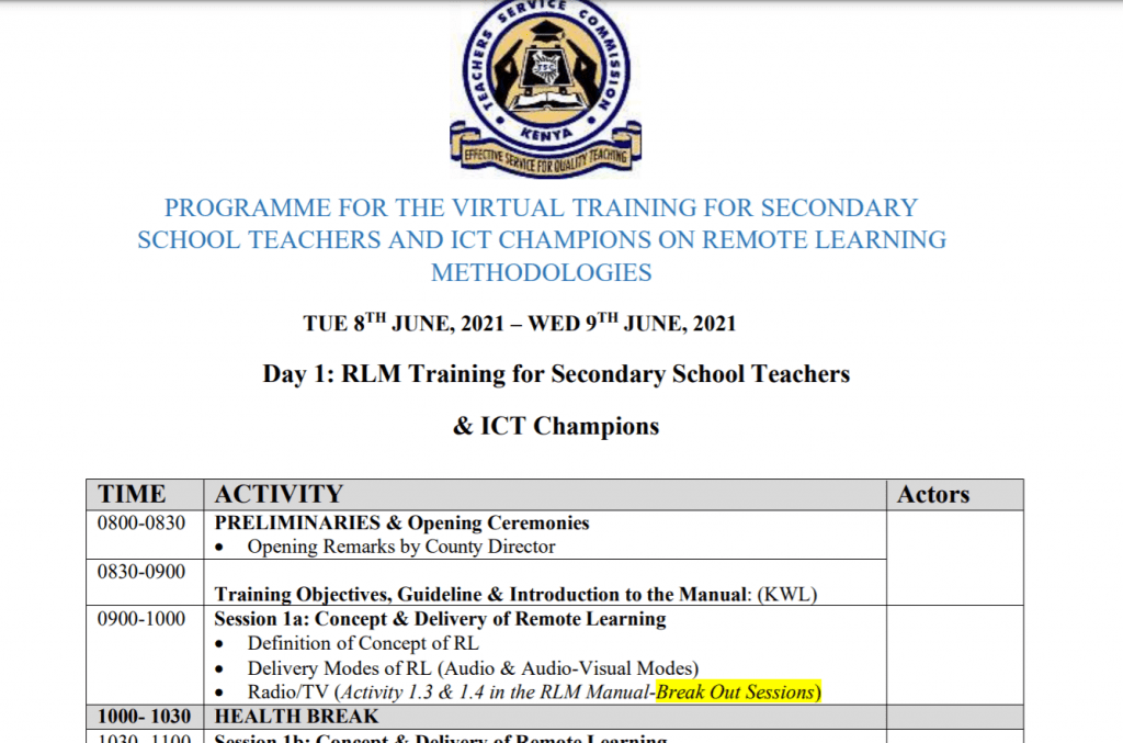 Programme for training primary and secondary school teachers on RLM