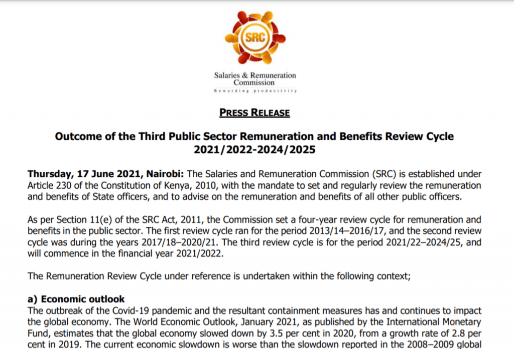 SRC full statement on teachers and civil servants salaries review