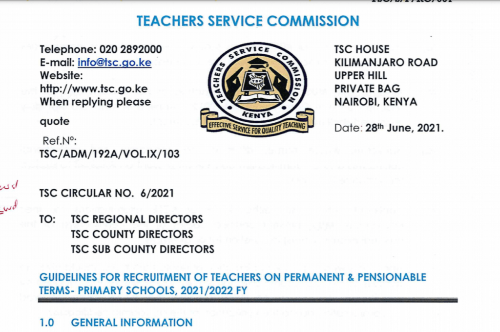 Guidelines for recruiting P1 teachers on permanent terms 2021-2022