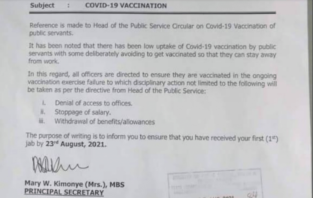 Its salary stoppage for the unvaccinated says Government