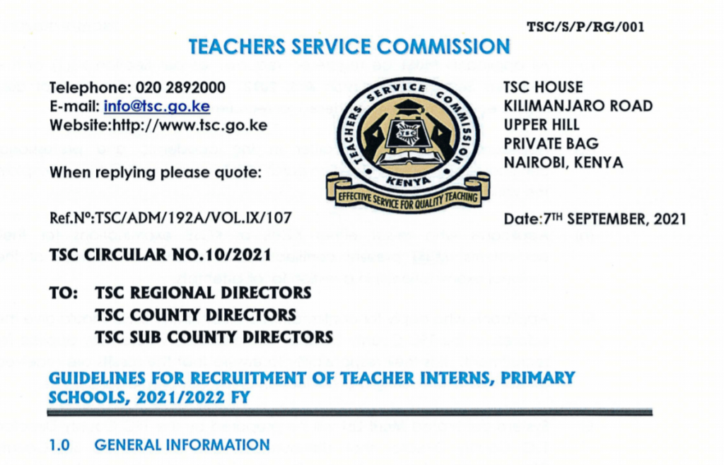 TSC new guidelines for recruiting primary school intern teachers