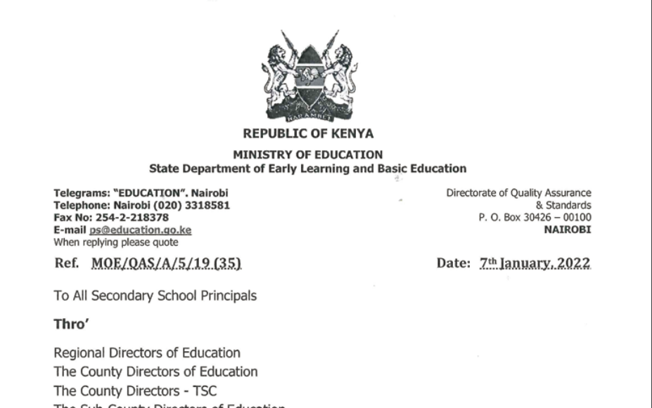 Ministry circular on approved English set books and Kiswahili fasihi books for schools