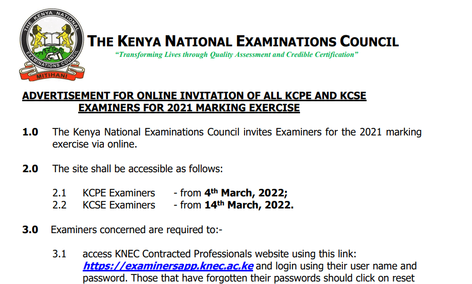 Knec invitation for 2021 KCPE and KCSE marking exercise, how to apply