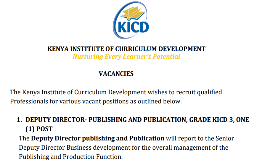 KICD mass recruitment, requirements and how to apply deadline 4th April