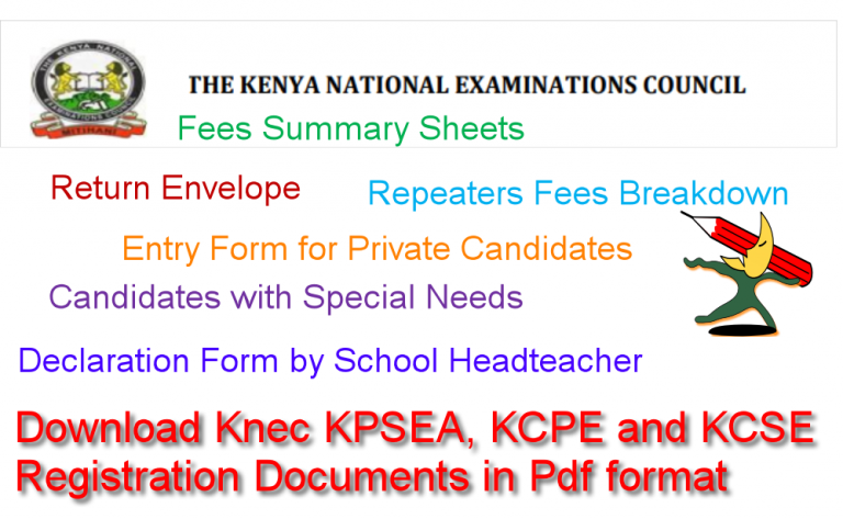 Knec Registration Documents For KPSEA, KCPE And KCSE Exams In Pdf