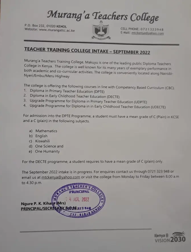 P1 and ECDE teachers to start diploma upgrading training in September 2022