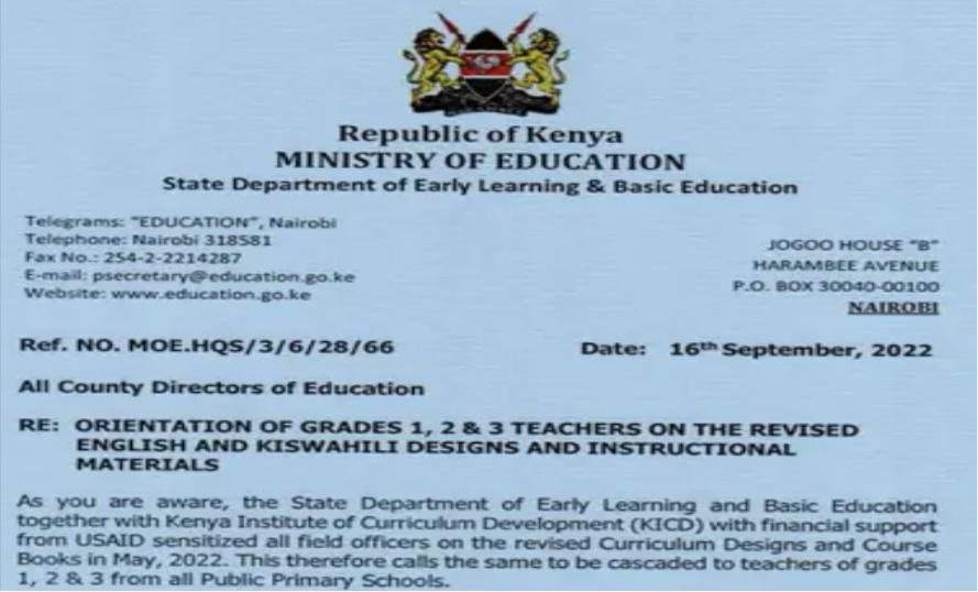 Ministry latest circular on training of Grade 1, 2 and 3 teachers in September