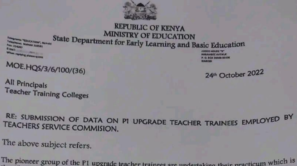 Data on P1 Upgrade Trainee Teachers employed by TSC (Circular)