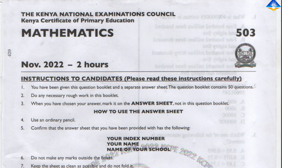 KCPE Exams and Marking Schemes November 2022