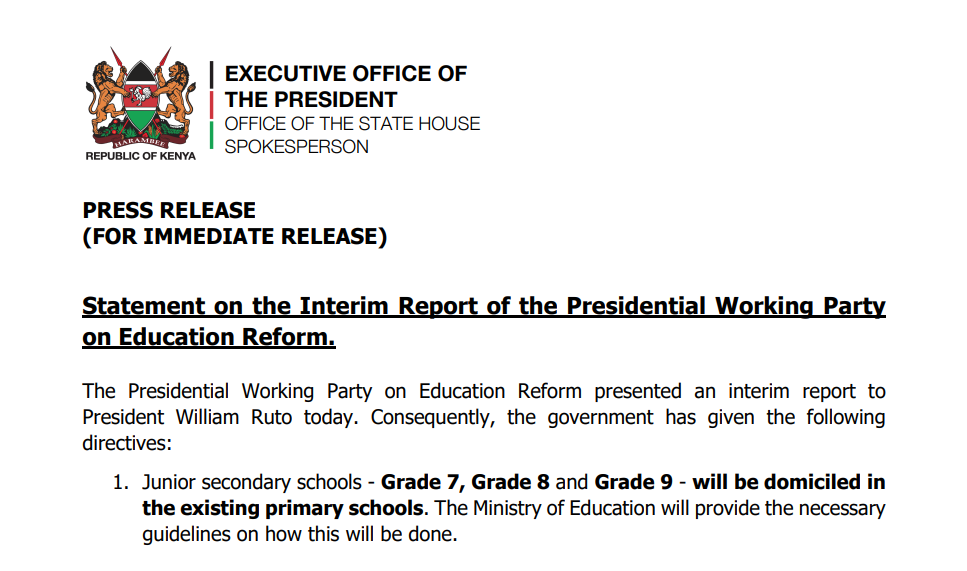 Report of the Presidential Working Party on Education Reform