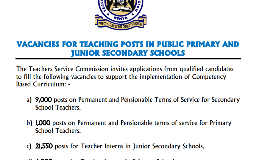 TSC advert recruitment of primary and junior sec teachers Dec 2022