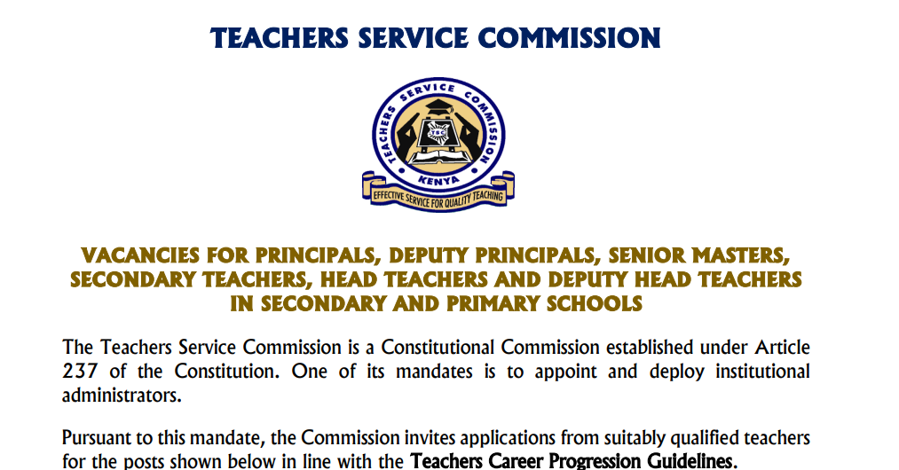 TSC advert promotion of primary and secondary teachers Jan 2023