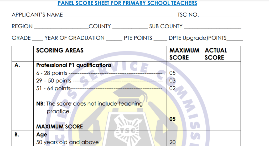 TSC new guide and scoresheet for recruiting primary teachers