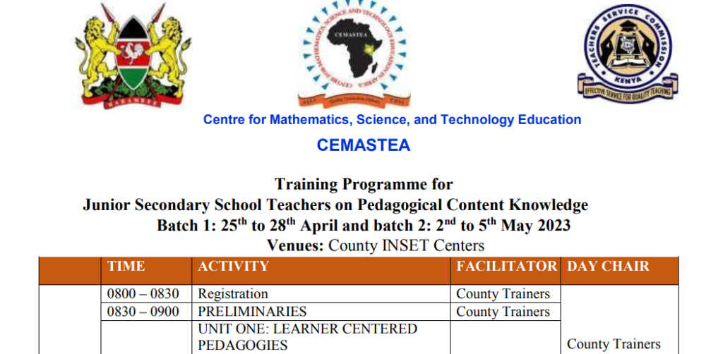 April Training programme for JSS teachers (1st and 2nd Batch)