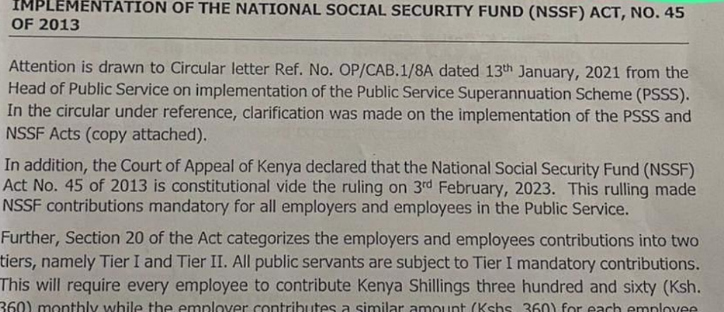 Circular: Implementation of NSSF rates effective 1st July