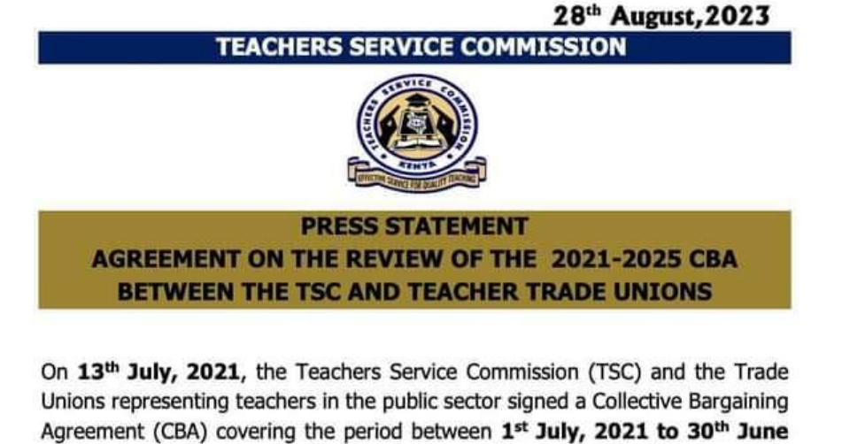 TSC publishes agreement on review of CBA 2021-2025