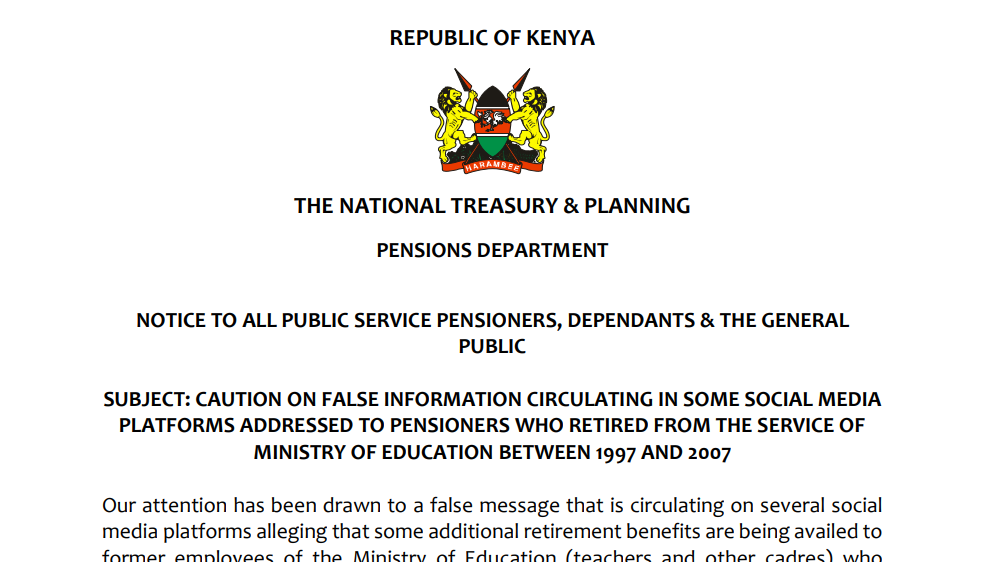 Its fake ! Treasury on viral information on 1997 to 2007 retirees