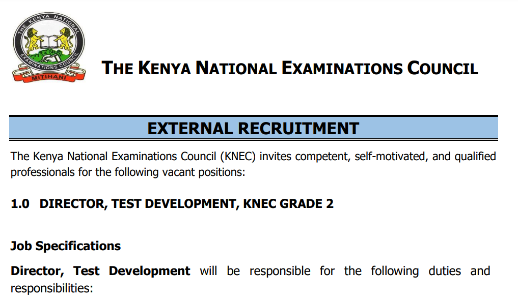 Mass recruitment at Knec, Official advertisement November 2023