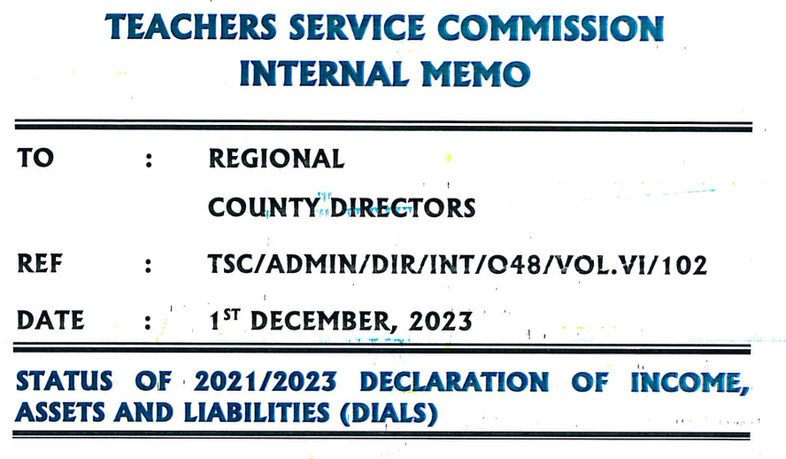 TSC issues serious memo 1st Dec as 70% teachers fail to declare wealth