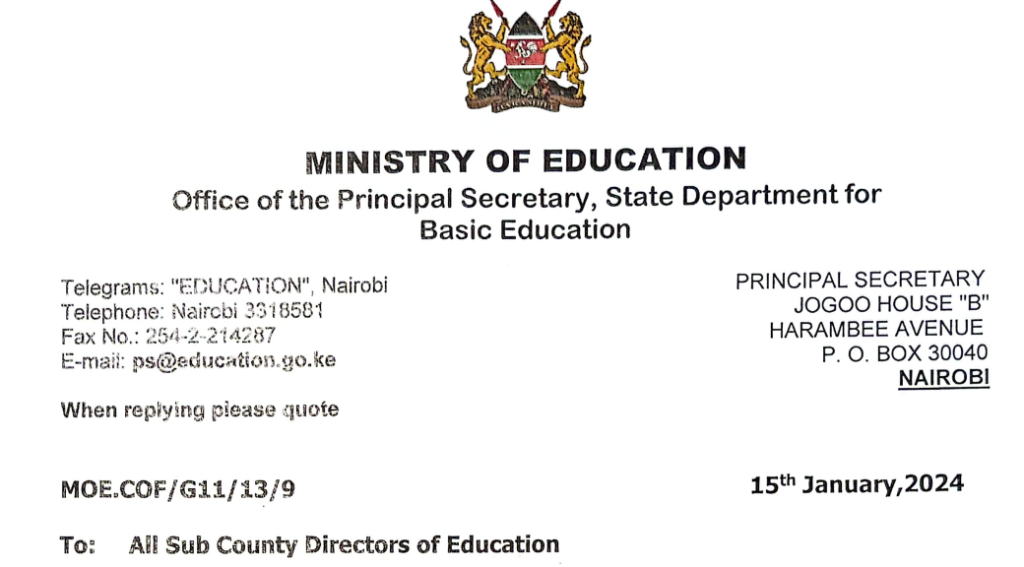 Ministry statement on Form 1 admission for learners who did not sit KCPE