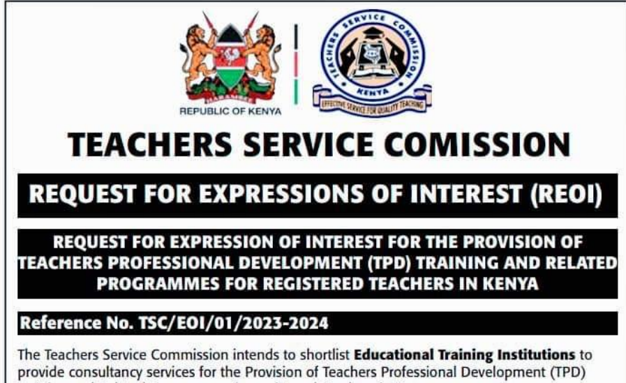 Teachers tipped to prepare for fresh TPD training as TSC advertises tender