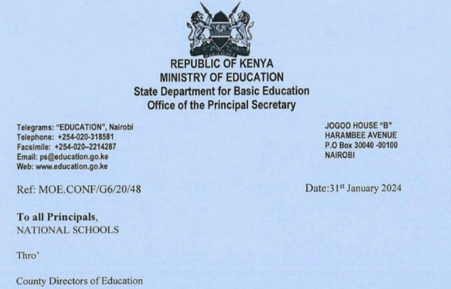 Ministry circular ordering parents of national schools pay fees through E-Citizen