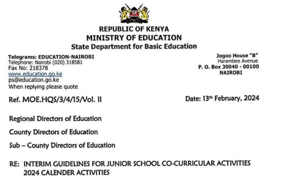 Ministry releases fresh circular guiding junior school co-curricular activities