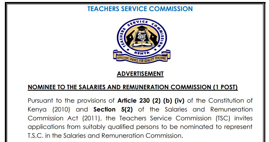 TSC job advert for teacher representative at SRC deadline 11th March