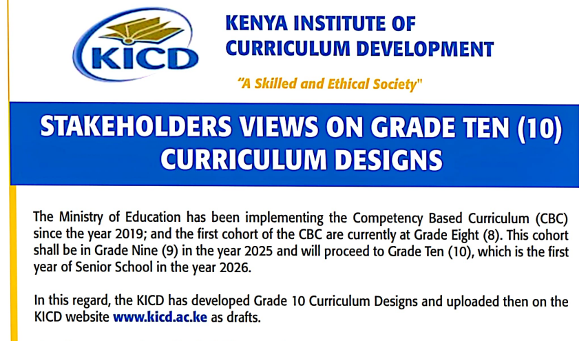 KICD invites high school teachers views on Grade 10 designs by July