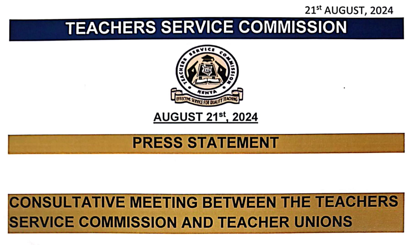 TSC press statement after failed negotiations with teachers unions