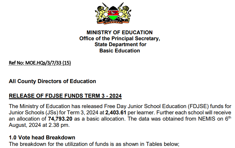 Ministry circular guiding utilization of term 3 JSS funds (FDSE)