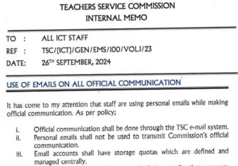 TSC memo to all teachers on official communication