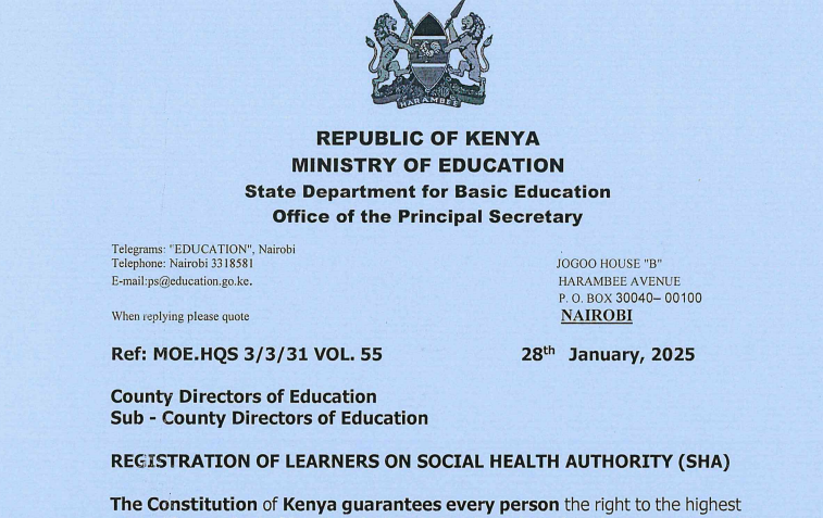 Ministry circular on registration of learners on social health authority