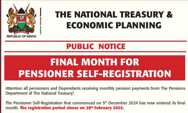 Treasury warns retirees to register online by 28th Feb or miss pension