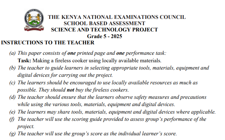 Knec Grade 4 and 5 School Based Assessment (SBA) projects